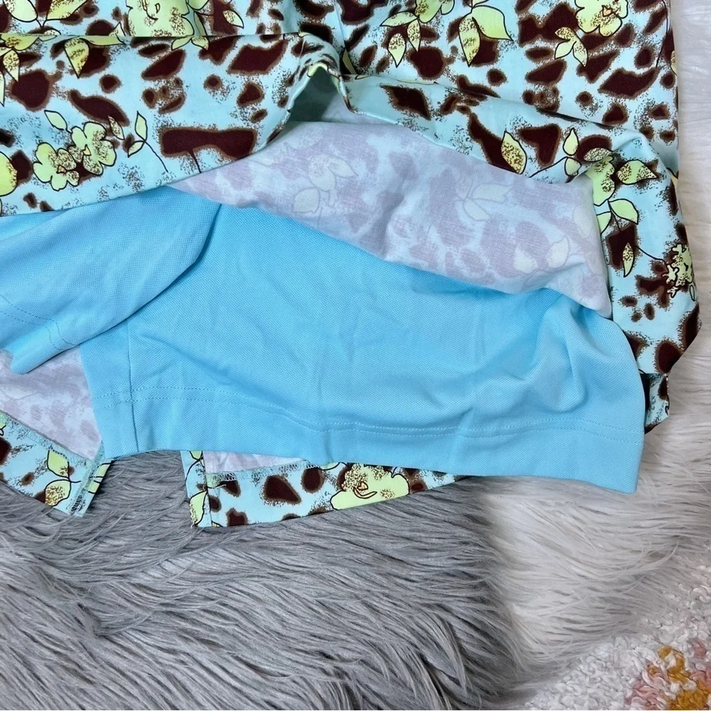 Vintage Y2K Leopard Floral Aqua Skort Mini Skirt NWT Size 12 Golf Tennis